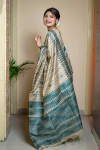 Thumbnail for Aastha Fashion Teal Thread Woven Handloom Tussar Silk Saree with Blouse - Distacart