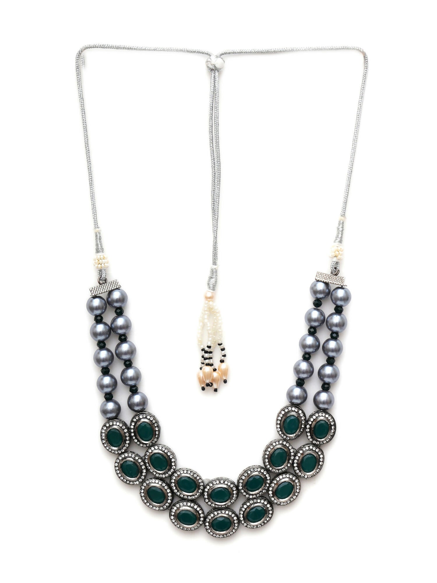 Green Stone Kundan Neckpiece with Grey Stones (Grey) - Ruby Raang - Distacart