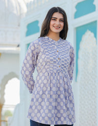 Thumbnail for Kaajh Women's Grey Hand Block Printed Cotton Top - Distacart