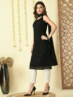 Thumbnail for Myshka Women's Black Georgette Sleeveless Straight Party Kurta With Dupatta Set - Distacart