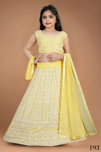 Thumbnail for Wedding Designer Yellow Heavy Fox Georgette Kidswear Lehenga - Aaradhna - Distacart