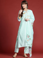 Thumbnail for Indo Era Floral Embroidered Thread Work Kurta with Trousers & With Dupatta