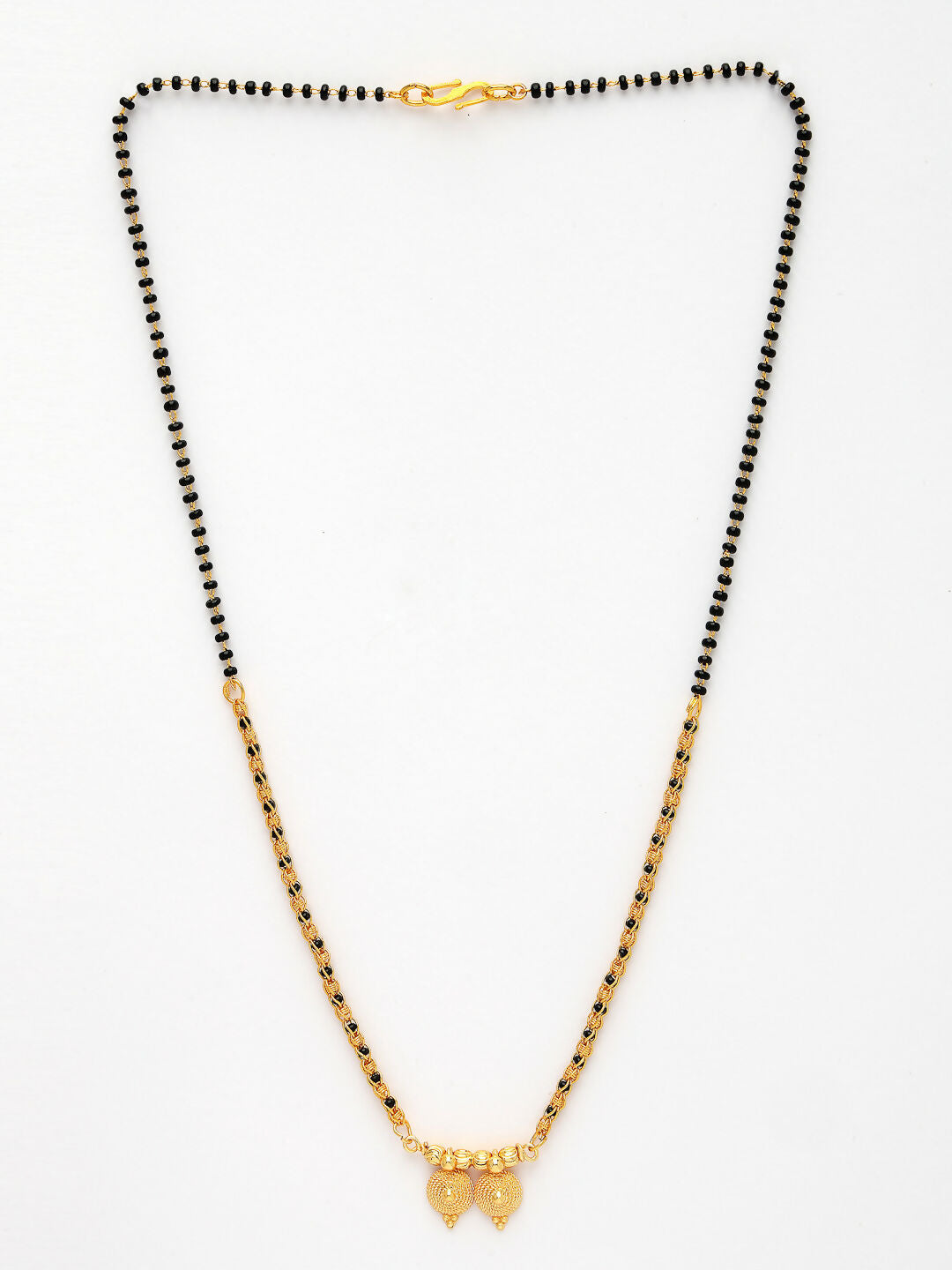 NVR Women's Gold-Plated Black Beaded Mangalsutra