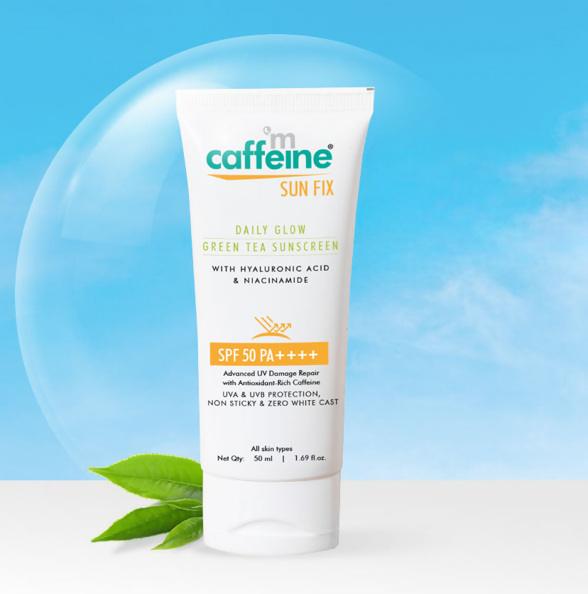 mCaffeine Sun Fix Daily Glow Green Tea Sunscreen SPF 50 PA++++ with Niacinamide, Lightweight & No White Cast - Distacart