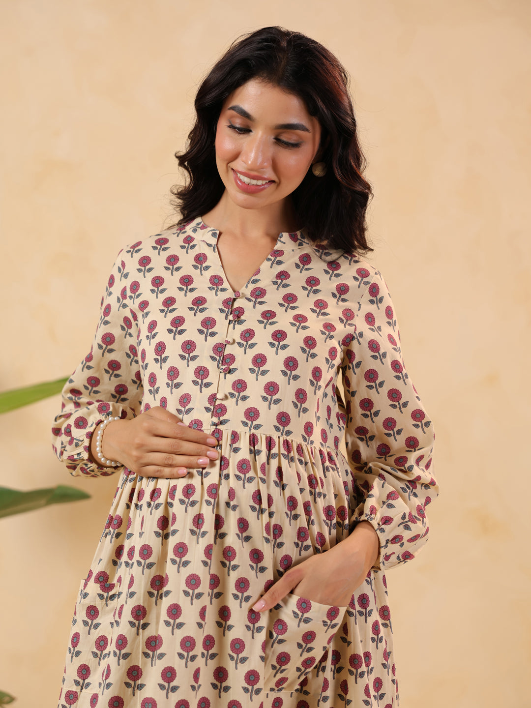 Janasya Light Cotton Floral A-Line Kurta Set
