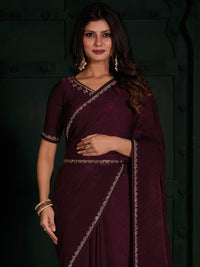 Thumbnail for NOZ2TOZ Women's Velvet Magenta Embellished Designer Saree With Blouse Piece