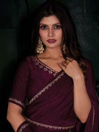 Thumbnail for NOZ2TOZ Women's Velvet Magenta Embellished Designer Saree With Blouse Piece