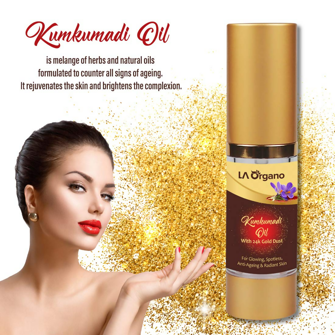 LA Organo Kumkumadi Oil Enriched with 24K Gold Dust - Distacart
