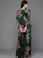 Thumbnail for Ahalyaa Women Floral Printed Velvet Tunic with Palazzos - Green Color - Distacart