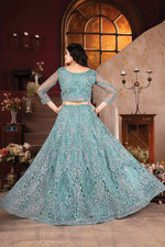 Thumbnail for Lehenga Mart Designer Aqua Bollywood Style Bridal Lehenga Choli - Aqua-Blue - Distacart