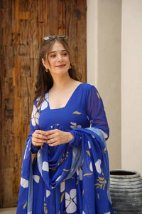 Thumbnail for Avantini Women's Blue Georgette Digital Print Anarkali Kurta Pant With Dupatta