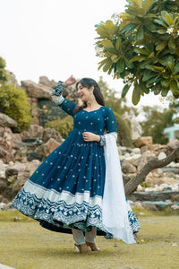 Thumbnail for Lyush Women's Rama Georgette Embroidered Anarkali Kurta Pant With Dupatta