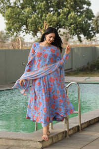 Thumbnail for Lyush Women's Sky Blue Georgette Digital Print Anarkali Kurta Pant With Dupatta