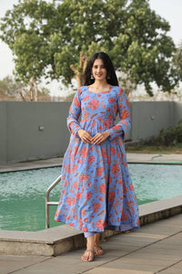 Thumbnail for Lyush Women's Sky Blue Georgette Digital Print Anarkali Kurta Pant With Dupatta