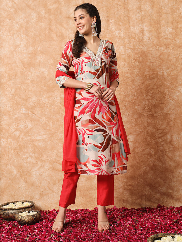 Lyush Women's Rayon Embroidery Straight Kurta with Pant And Dupatta Sets - MultiColour