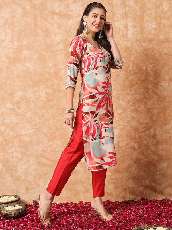 Lyush Women's Rayon Embroidery Straight Kurta with Pant And Dupatta Sets - MultiColour