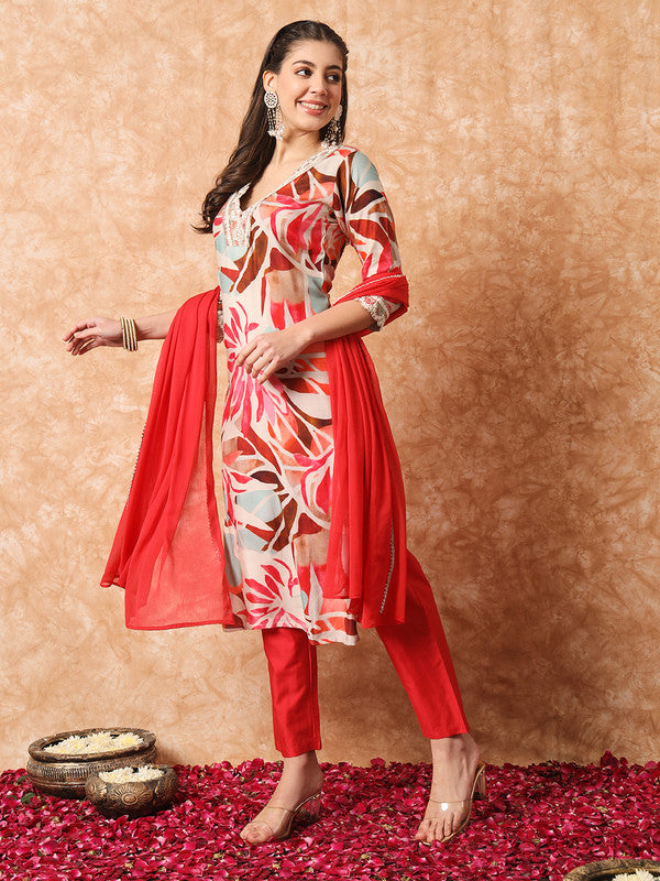 Lyush Women's Rayon Embroidery Straight Kurta with Pant And Dupatta Sets - MultiColour