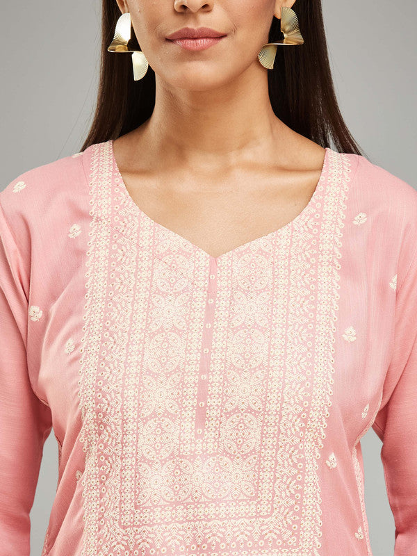 Lyush Women's Rayon Khadi Printed Straight Kurta with Pant And Dupatta Sets - White
