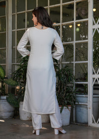 Thumbnail for Malishka Women's Viscose Rayon Embroidery Straight Kurta with Pant And Dupatta Set - White