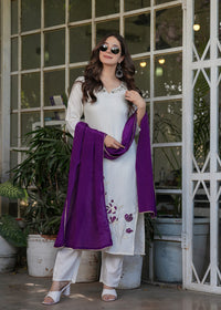 Thumbnail for Malishka Women's Viscose Rayon Embroidery Straight Kurta with Pant And Dupatta Set - White