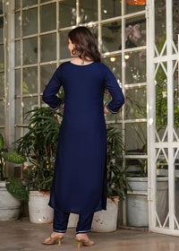Thumbnail for Lyush Women's Viscose Rayon Embroidery Straight Kurta with Pant And Dupatta Sets - Navy Blue