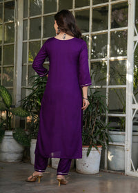 Thumbnail for Lyush Women's Viscose Rayon Embroidery Straight Kurta with Pant And Dupatta Sets - Wine