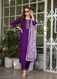 Thumbnail for Lyush Women's Viscose Rayon Embroidery Straight Kurta with Pant And Dupatta Sets - Wine