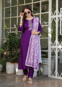 Thumbnail for Lyush Women's Viscose Rayon Embroidery Straight Kurta with Pant And Dupatta Sets - Wine