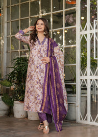 Thumbnail for Lyush Women's Pure Cotton Printed Straight Kurta with Pant And Dupatta Sets - Cream