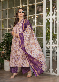 Thumbnail for Lyush Women's Pure Cotton Printed Straight Kurta with Pant And Dupatta Sets - Cream