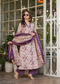 Thumbnail for Lyush Women's Pure Cotton Printed Straight Kurta with Pant And Dupatta Sets - Cream