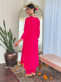 Thumbnail for Malishka Women's Pink Viscose Chanderi Embroidered Straight Kurta Pant With Dupatta