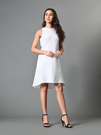 Thumbnail for Myshka Women's Round Neck Sleeveless Embellished A-Line Dress in White Color
