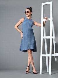 Thumbnail for Myshka Women's Round Neck Sleeveless Embellished A-Line Dress in Grey Color