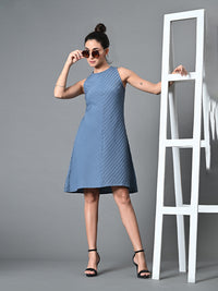 Thumbnail for Myshka Women's Round Neck Sleeveless Embellished A-Line Dress in Grey Color