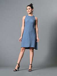 Thumbnail for Myshka Women's Round Neck Sleeveless Embellished A-Line Dress in Grey Color