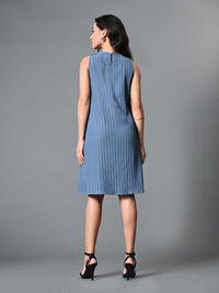 Thumbnail for Myshka Women's Round Neck Sleeveless Embellished A-Line Dress in Grey Color