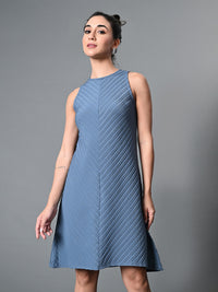 Thumbnail for Myshka Women's Round Neck Sleeveless Embellished A-Line Dress in Grey Color