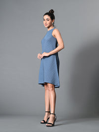 Thumbnail for Myshka Women's Round Neck Sleeveless Embellished A-Line Dress in Grey Color