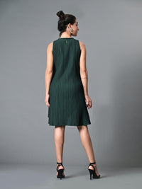 Thumbnail for Myshka Women's Round Neck Sleeveless Embellished A-Line Dress in Green Color