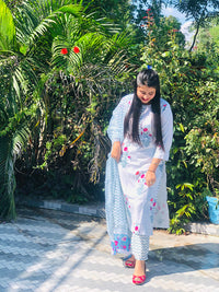 Thumbnail for Lyush Women's White Cotton Floral Printed Kurta Palazzo Set With Dupatta
