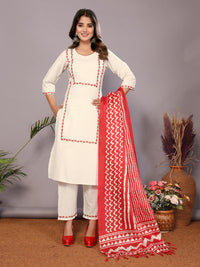 Thumbnail for Malishka Womens Red Pure Cotton Embroidery Kurta Pant Set With Dupatta