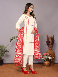 Thumbnail for Malishka Womens Red Pure Cotton Embroidery Kurta Pant Set With Dupatta