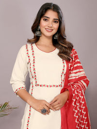 Thumbnail for Malishka Womens Red Pure Cotton Embroidery Kurta Pant Set With Dupatta