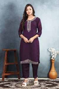 Thumbnail for Lyush Women's Purple Vichitra Straight Kurta with Pant