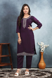 Thumbnail for Lyush Women's Purple Vichitra Straight Kurta with Pant