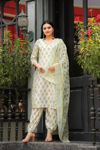 Thumbnail for Lyush Women's Yellow Muslin Cotton Straight Kurta with Pant And Dupatta Sets