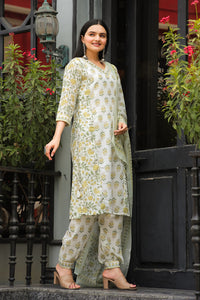 Thumbnail for Lyush Women's Yellow Muslin Cotton Straight Kurta with Pant And Dupatta Sets