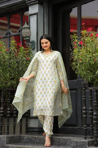 Thumbnail for Lyush Women's Yellow Muslin Cotton Straight Kurta with Pant And Dupatta Sets