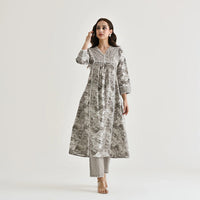 Thumbnail for Lyush Women's Grey Cotton Slub Straight Kurta with Pant